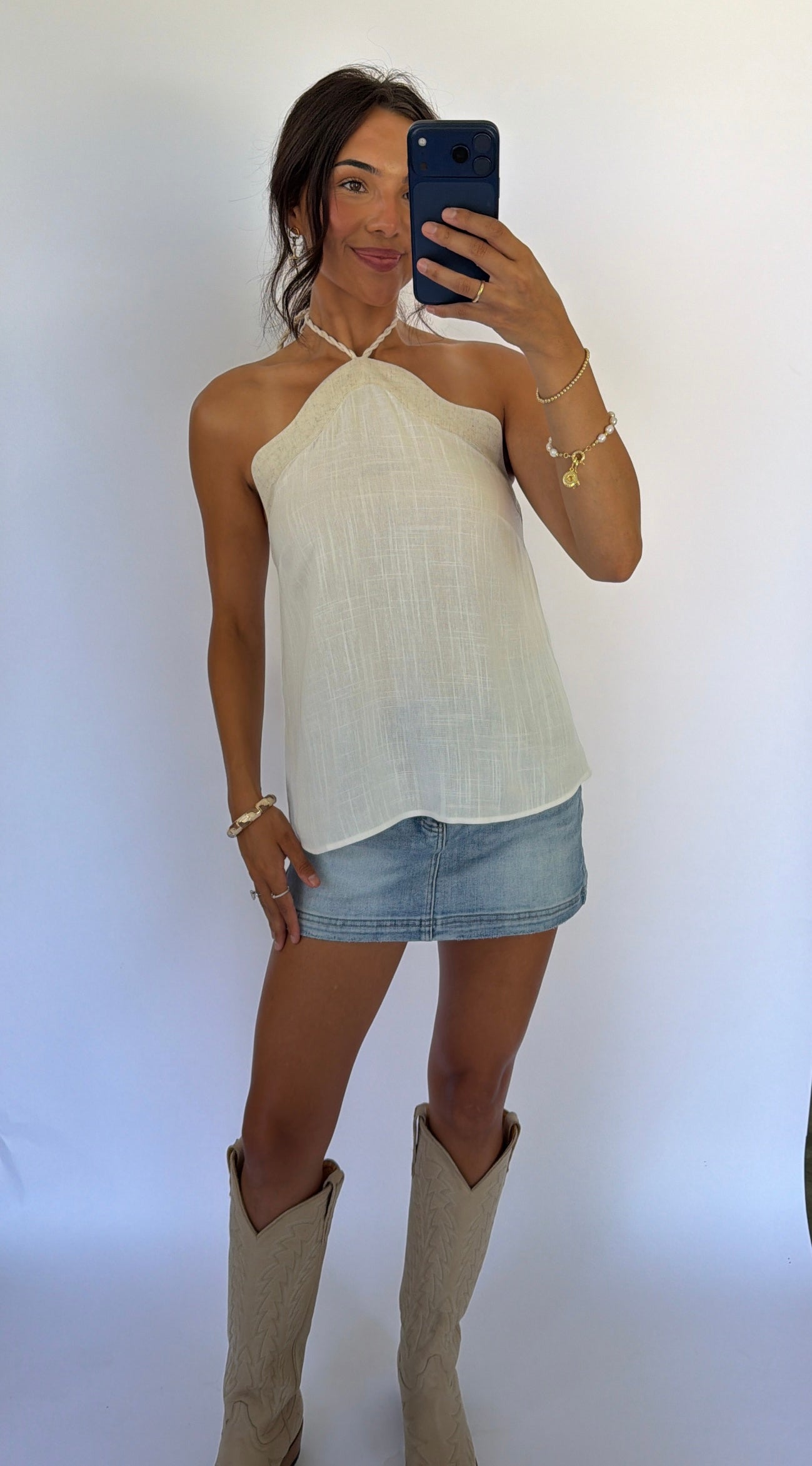 Linen Halter Top | Twist Neck Open Back | Rad Roan Boutique