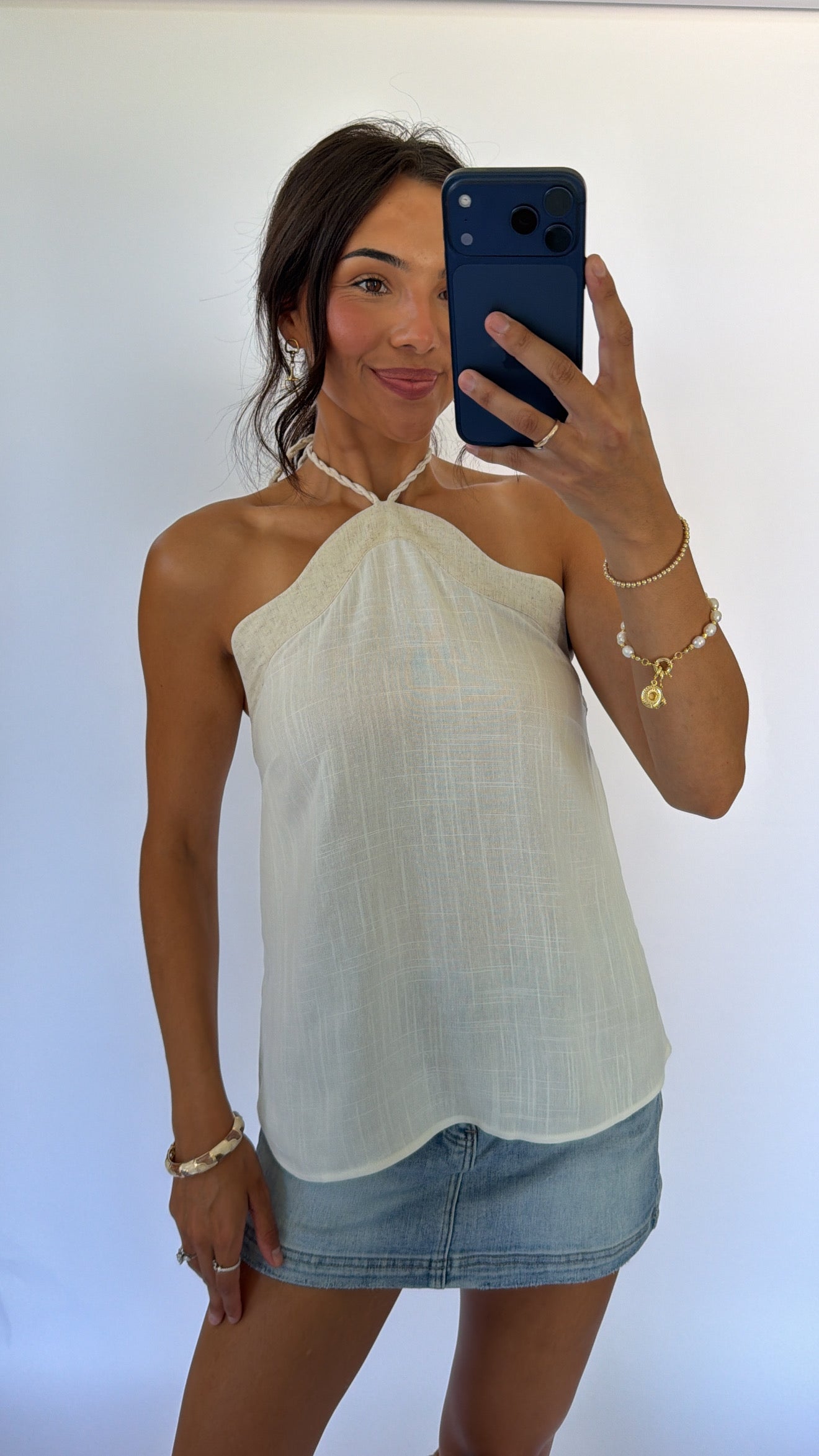 Linen Halter Top | Twist Neck Open Back | Rad Roan Boutique